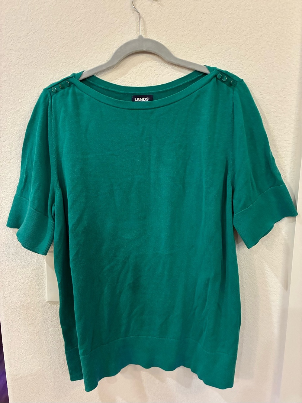 Lands’ End Kelly Green Boat‑Neck Cotton‑Blend Sweater — Size 1X